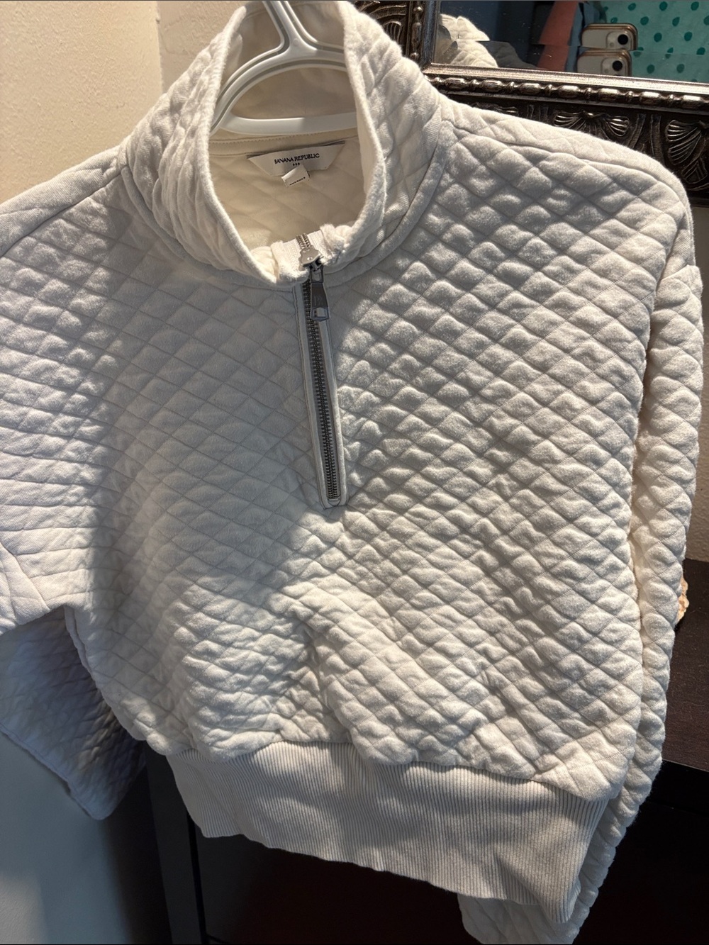Nautica White Quilted Half-Zip Pullover Sweatshirt